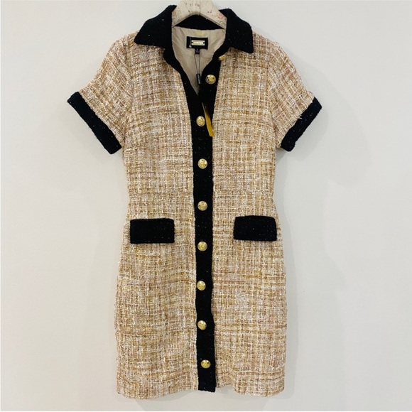 Alexia Admor tweed button up dress with gold buttons NWT - Picture 3 of 11